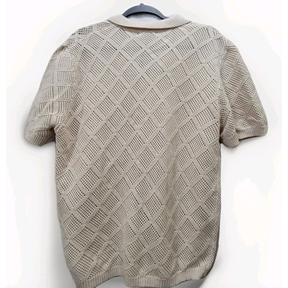 Art Of Rhetoric Mens Large‎ Ivory Cream Button Up Sweater Short Sleeve Crochet - Picture 6 of 8